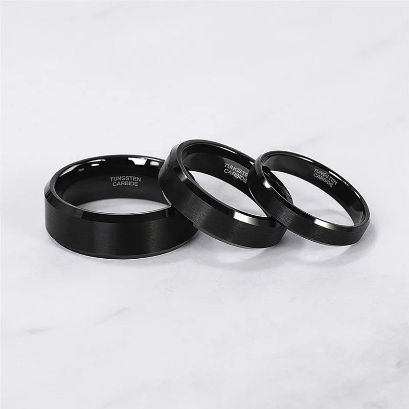 TIGRADE 4/6/8/mm Black Tungsten Carbide Ring Men Brushed Silver Color Wedding Band