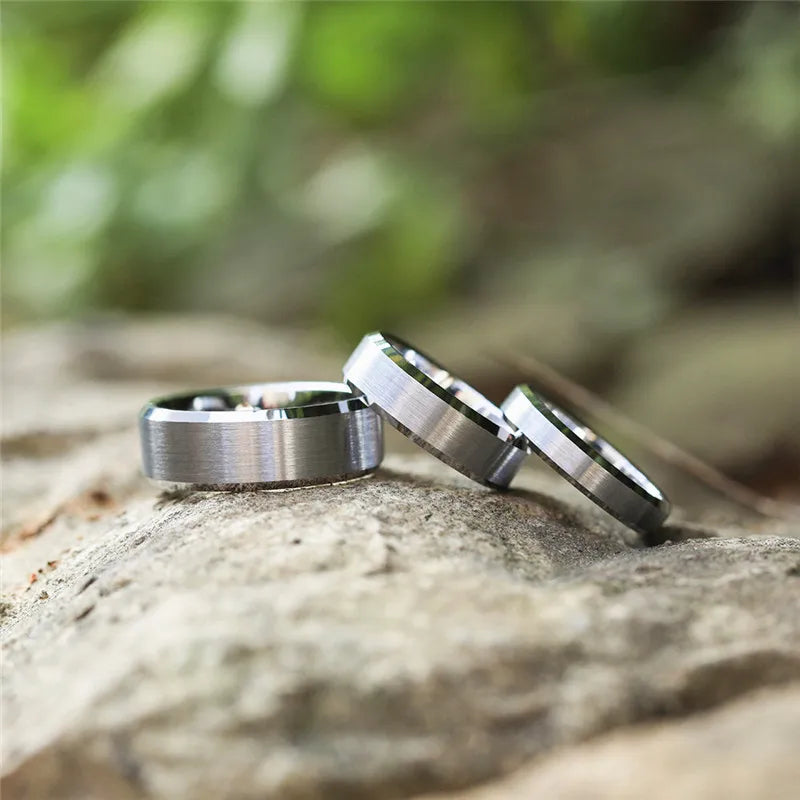 TIGRADE 4/6/8/mm Black Tungsten Carbide Ring Men Brushed Silver Color Wedding Band