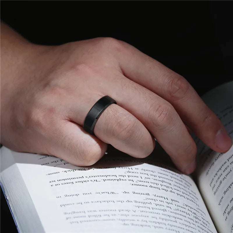 TIGRADE 4/6/8/mm Black Tungsten Carbide Ring Men Brushed Silver Color Wedding Band