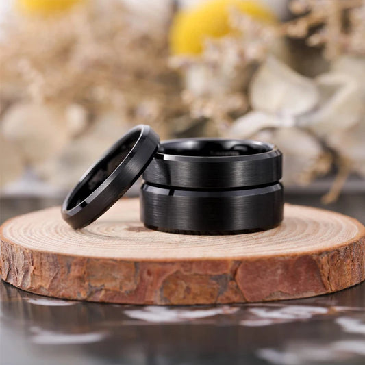 TIGRADE 4/6/8/mm Black Tungsten Carbide Ring Men Brushed Silver Color Wedding Band